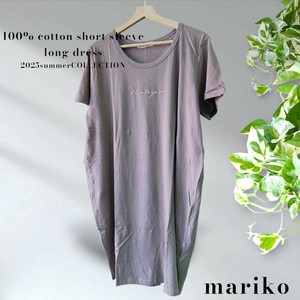 <2025夏物新作>綿100%プリント半袖ロングワンピース　2025夏物人気　BLACK MARICO