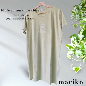 <2025夏物新作>綿100%プリント半袖ロングワンピース　2025夏物人気　BLACK MARICO