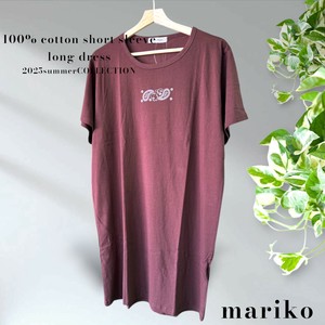 <2025夏物新作>綿100%プリント半袖ロングワンピース　2025夏物人気　BLACK MARICO