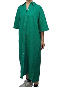 ワンピース　ロングワンピース　半袖ロングシャツ　前開き