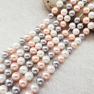 Pierced Earringss Pink White 6mm