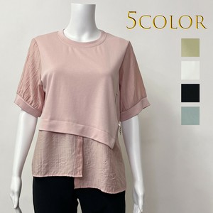 【2025春夏新作】【M〜L】【キャリア】【ミセス】異素材ミックスデザインTシャツ　i502565