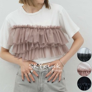 【2025SS新作入荷】チュールフリルボスチェデザインTシャツ　カットソー　 skypink東京