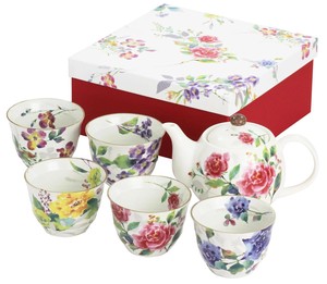 セラミック藍 ばら吉祥5客ポット茶器 03888