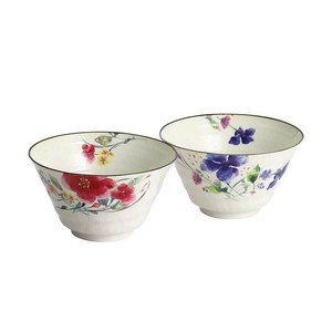 セラミック藍 花水彩ペア麺鉢 01829