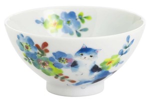 セラミック藍 花猫飯碗 ブルー 23213