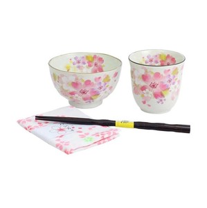 セラミック藍 華甘露飯碗湯呑(ハンカチ付) 03925
