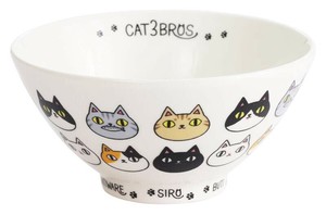 セラミック藍 猫3兄弟飯碗 顔 23124