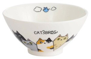 セラミック藍 猫3兄弟飯碗 背のび 23122