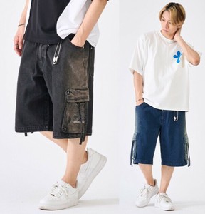 <2025春夏新作>11.5ozデニム　ヴィンテージ加工　グラデーションブリーチカーゴショートパンツ