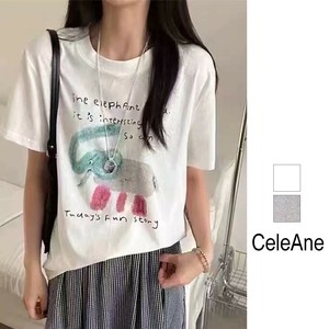 【新作】elephantスケッチ風プリントTシャツ　カットソー　コットン　2色展開