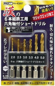 漢の鉄工ショートドリル6本組 PA-438ST