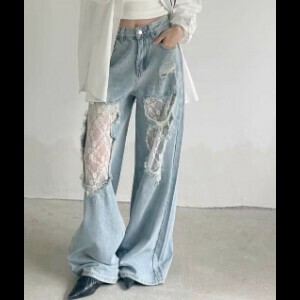 レースハリツケデニムパンツ