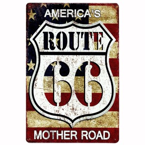サインボード　メタルサイン　A4　ルート66　ROUTE66　ガレージ　アメリカン雑貨　ブリキ　ティン　看板