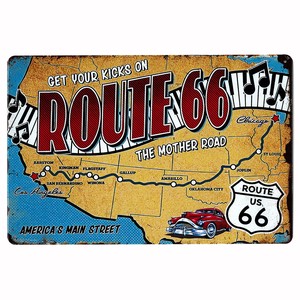 サインボード　メタルサイン　A4　ルート66　ROUTE66　ガレージ　アメリカン雑貨　ブリキ　ティン　看板