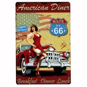 サインボード　メタルサイン　A4　ルート66　ROUTE66　ガレージ　アメリカン雑貨　ブリキ　ティン　看板
