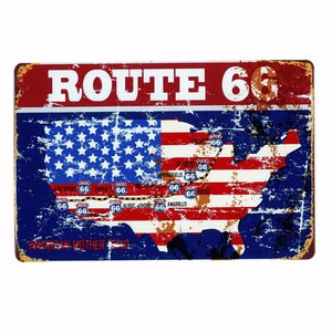 サインボード　メタルサイン　A4　ルート66　ROUTE66　ガレージ　アメリカン雑貨　ブリキ　ティン　看板