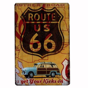サインボード　メタルサイン　A4　ルート66　ROUTE66　ガレージ　アメリカン雑貨　ブリキ　ティン　看板