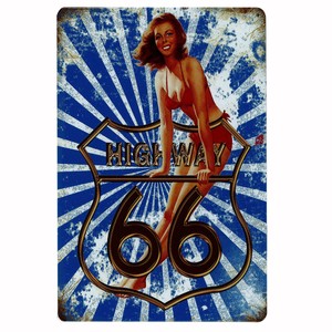 サインボード　メタルサイン　A4　ルート66　ROUTE66　ガレージ　アメリカン雑貨　ブリキ　ティン　看板