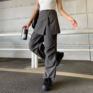 即納【2025新作】アンサンブルタックワイドパンツ　ナイロンパンツ　ラップスカート　2WAY　裾ドロスト