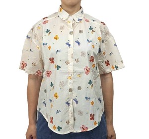 Button Shirt/Blouse Butterfly Short Sleeve Shirt
