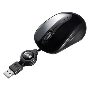 サンワサプライ 抗菌・静音有線巻取りブルーLEDマウス ブラック MA-MBSK315BK