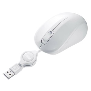 サンワサプライ 抗菌・静音有線巻取りブルーLEDマウス ホワイト MA-MBSK315W