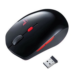 サンワサプライ 静音ワイヤレスブルーLEDコンボマウス ブラック×レッド MA-WBTBL193BKR