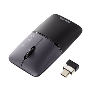 サンワサプライ 静音ワイヤレスブルーLEDマウス SLIMO 充電式 Type-C ブラック MA-WCBS310BK