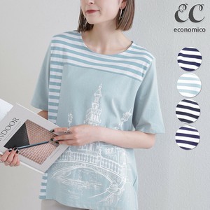 2025SS　ボーダー×風景イラストTシャツ　2025新作　Economico