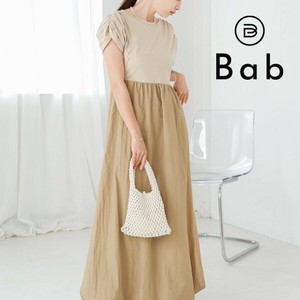 【最終値下】前後2WAYギャザーバルーンワンピース◇カットソーと布帛のコンビワンピース