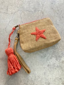 おすすめ★【SALE★在庫限り】両面手刺繍ジュートminiポーチ スター (手刺繍)