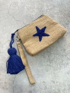 おすすめ★【SALE★在庫限り】両面手刺繍ジュートminiポーチ スター (手刺繍)