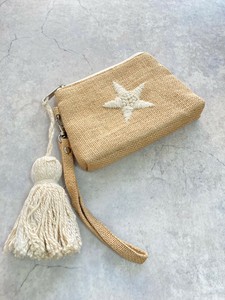 おすすめ★【SALE★在庫限り】両面手刺繍ジュートminiポーチ スター (手刺繍)