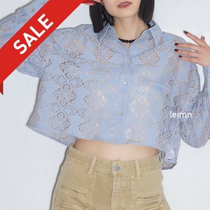 【2025SS新作入荷】WEB限定特別価格　クロップドレース刺繍シャツ　SKYpink東京