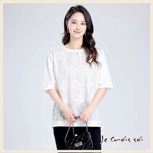 30704 綿素材　異素材使い　布帛レース　Tシャツ　　　レディス