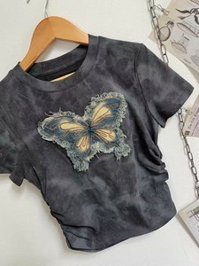 バタフライワッペンムラゾメトップス<br>サイドシャーリングTシャツ