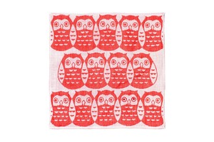 今治タオル　刺繍ガーゼパイルハンカチ　竹笹堂  ふくろうつなぎ　ピンク
