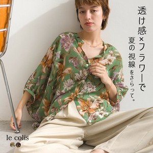 Button Shirt/Blouse Dolman Sleeve Flower Print Front/Rear 2-way Sheer [S/S NEW]