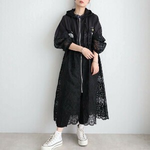 【新作】 人気アイテム追加入荷！総レースシアー感ロングZIPフーディコート　　BRILLANTE大阪