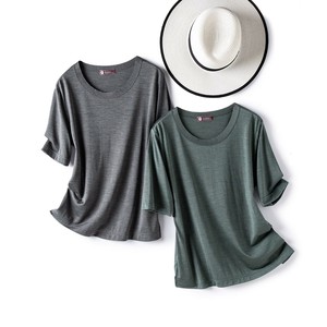 【上品】【やわらかな光沢】【シルク100％】【シルクトップス】半袖カットソー（杢シリーズ　64024）
