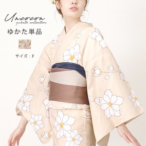 Kimono/Yukata single item Ladies fashion Beige Floral Pattern Cotton