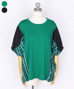 T-shirt Dolman Sleeve Check Mixing Texture Switching Cut-and-sew [2025 NEW]