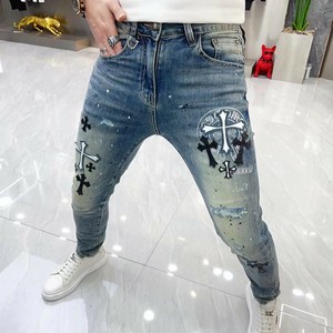 デニムパンツ  花柄 快適 メンズファッション    LX2482
