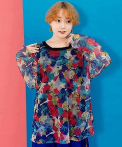 タンクトップ付 花柄メッシュプルオーバー