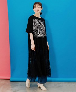 マーメイドのお部屋 箔プリントレース付きワンピース