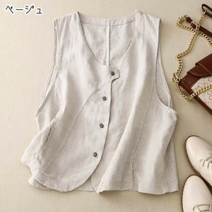 ※シミあり【OUTLET80%OFF】EH2311o-be-L サマーベスト デザインベスト コットン リネン カジュアル 夏