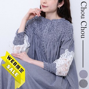 【SALE】お袖レースギンガムチェックワンピース　2025SS新作　 chouchou東京