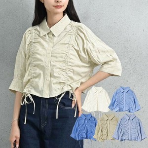 Button Shirt/Blouse Front Stripe Shirring TC broadcloth fabric 5/10 length