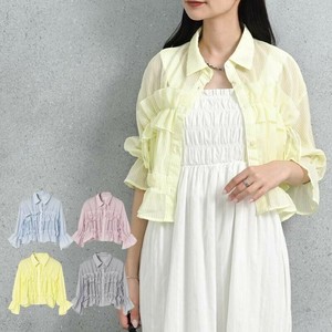 Button Shirt/Blouse Sheer Stripe 5/10 length